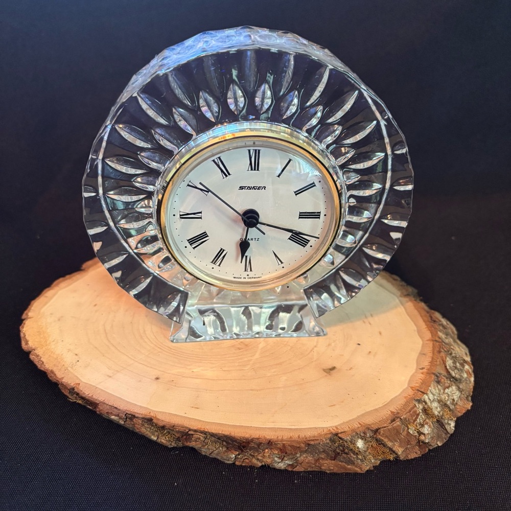 Vintage Crystal Table Clock with Black and Gold Accents
